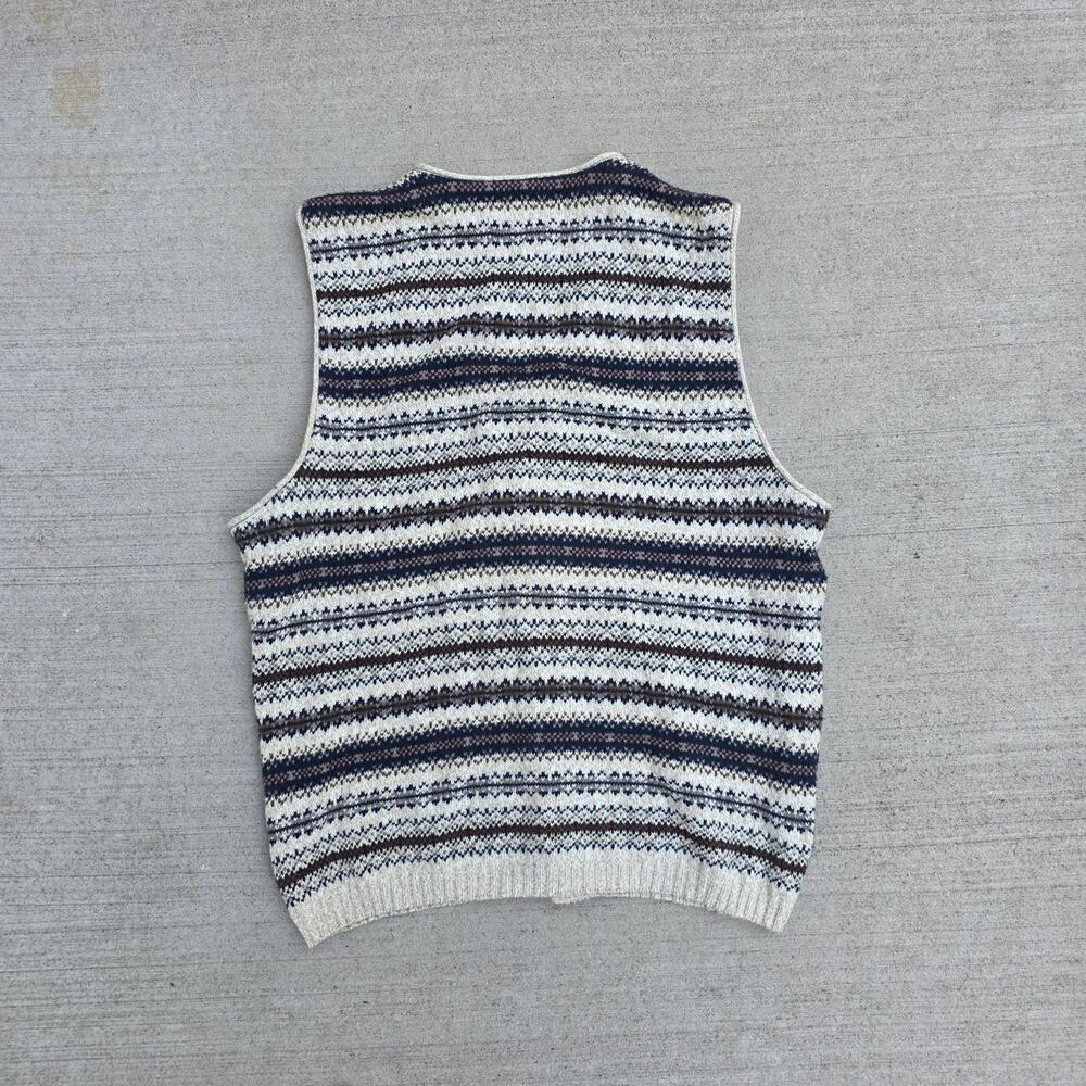Vintage 90s Fair Isle Sweater Vest Men’s Large Grandpa Knit V-Neck USA Academia - Picture 5 of 6